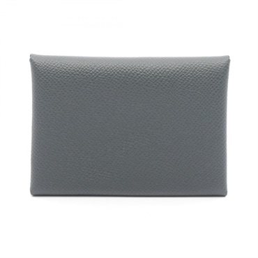 HERMES Calvi duo coin purse wallet K Epsom leather Graphite Used Women SHW