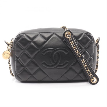 CHANEL Matelasse Jumbo Chain Shoulder Bag Lambskin sheep leather Black Used GHW