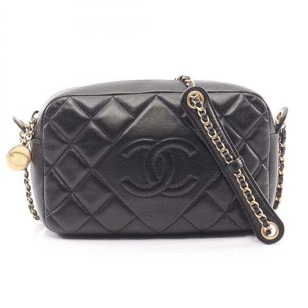 CHANEL Matelasse Jumbo Chain Shoulder Bag Lambskin sheep leather Black Used GHW