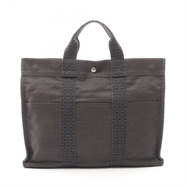 HERMES HerlineMM Tote Hand Bag Nylon canvas Gray Used unisex SHW