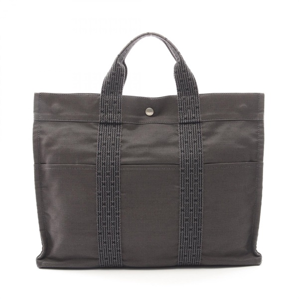HERMES HerlineMM Tote Hand Bag Nylon canvas Gray Used unisex SHW