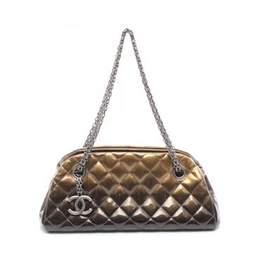 CHANEL Matelasse Mini Bowling Shoulder Bag A49853 Patent leather Khaki used SHW