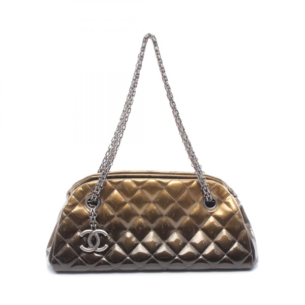 CHANEL Matelasse Mini Bowling Shoulder Bag A49853 Patent leather Khaki used SHW