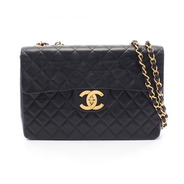 CHANEL Jumbo Matelasse 34 Single Flap chain Shoulder Bag Lambskin Black Used GHW