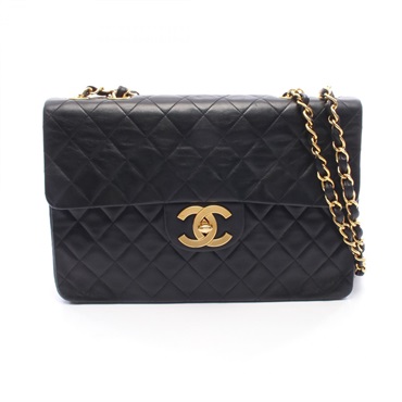 CHANEL Jumbo Matelasse 34 Single Flap chain Shoulder Bag Lambskin Black Used GHW