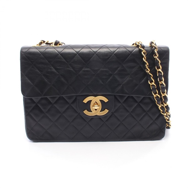 CHANEL Jumbo Matelasse 34 Single Flap chain Shoulder Bag Lambskin Black Used GHW