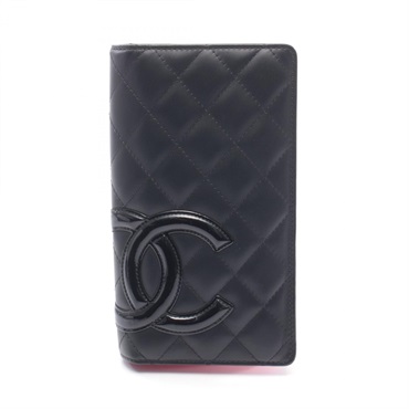 CHANEL Cambon line Bifold purse A26717 leather Patent leather Black SHW Used CC