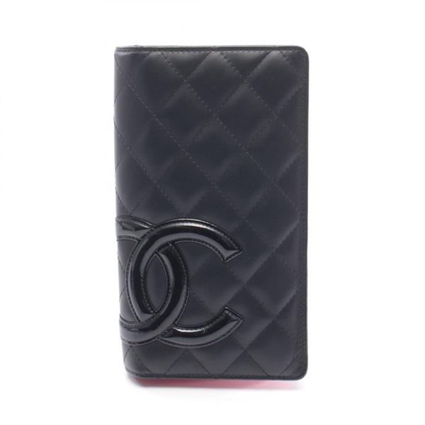 CHANEL Cambon line Bifold purse A26717 leather Patent leather Black SHW Used CC