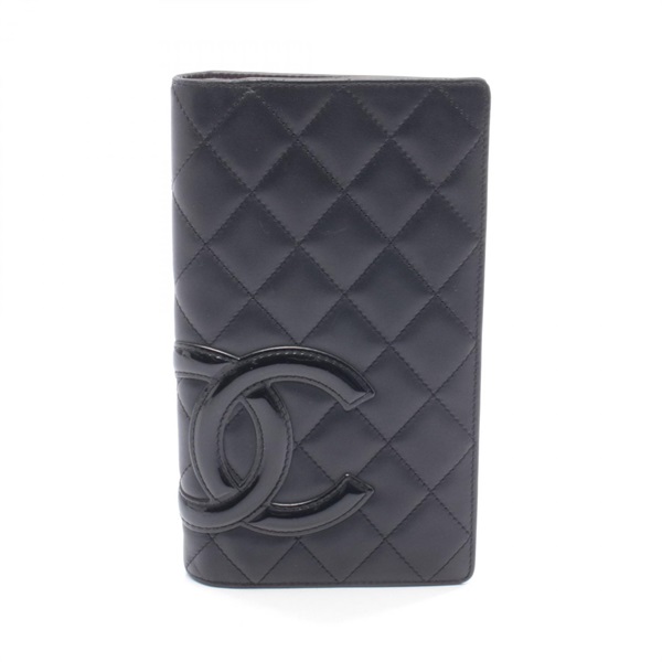 CHANEL Cambon line Bifold long wallet purse leather Patent leather Black Used CC