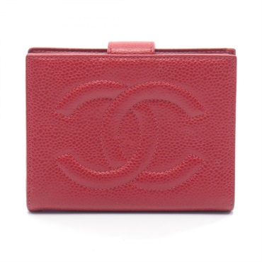 CHANEL COCO Mark Double Sided Wallet purse A01428 Grained Calfskin leather Red