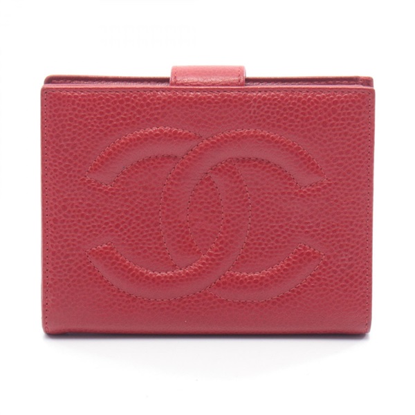 CHANEL COCO Mark Double Sided Wallet purse A01428 Grained Calfskin leather Red