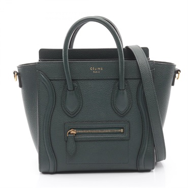 CELINE Luggage Nano Shopper Crossbody Handbag leather Green Used Women