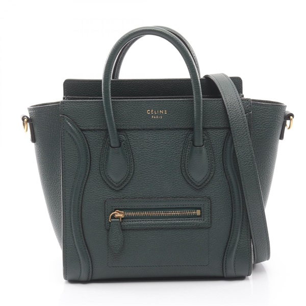 CELINE Luggage Nano Shopper Crossbody Handbag leather Green Used Women