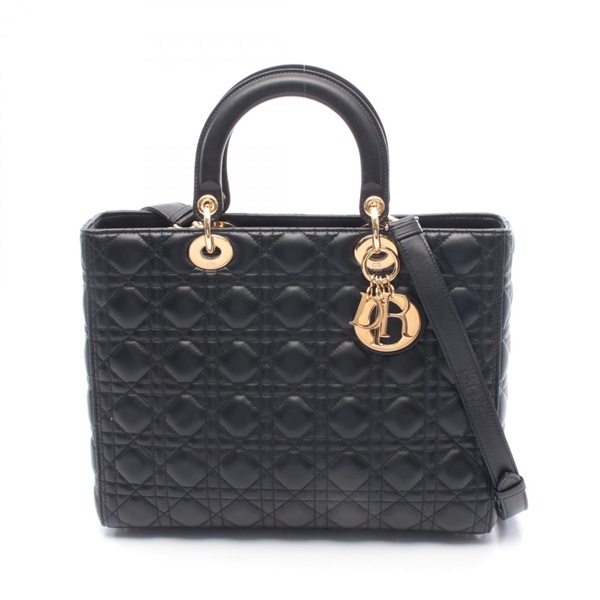 Christian Dior Lady Dior Large Cannage Shoulder Crossbody Handbag leather Used