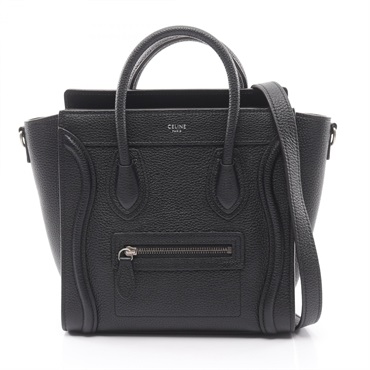 CELINE Luggage Nano Shopper Shoulder Crossbody Handbag leather Black Used Women