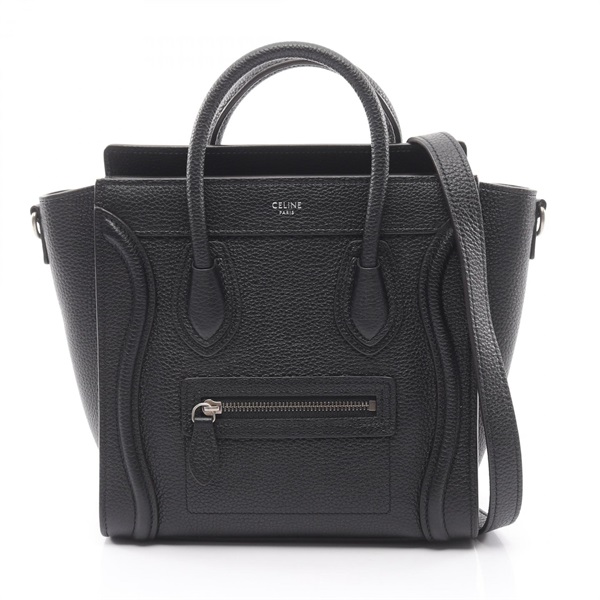 CELINE Luggage Nano Shopper Shoulder Crossbody Handbag leather Black Used Women