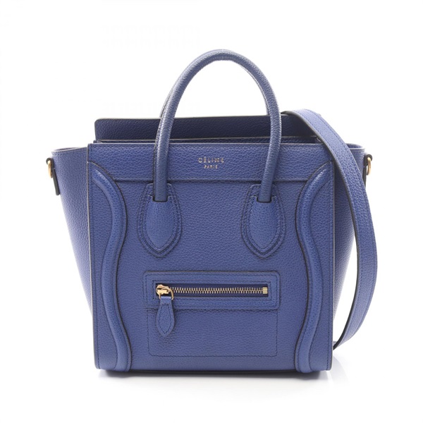 CELINE Luggage Nano Shopper Shoulder Crossbody Handbag leather Blue Used Women