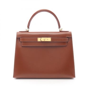 HERMES Kelly 28 Shoulder Handbag Box calf leather Brown Fauve GHW Used Women E