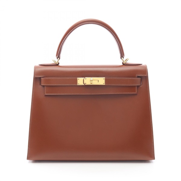 HERMES Kelly 28 Shoulder Handbag Box calf leather Brown Fauve GHW Used Women E