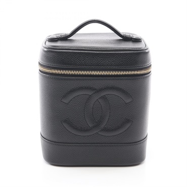 CHANEL COCO Mark Vanity Case Handbag leather Grained calfskin Black GHW Used CC