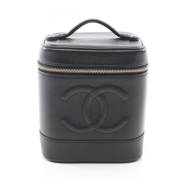 CHANEL COCO Mark Vanity Case Handbag leather Grained calfskin Black GHW Used CC