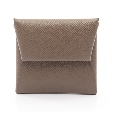 HERMES Bastia Coin Change purse case Epsom leather Gray Etoupe Grey SHW Used U