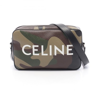 CELINE Medium Messenger Camouflage Shoulder Bag canvas leather Khaki Black used