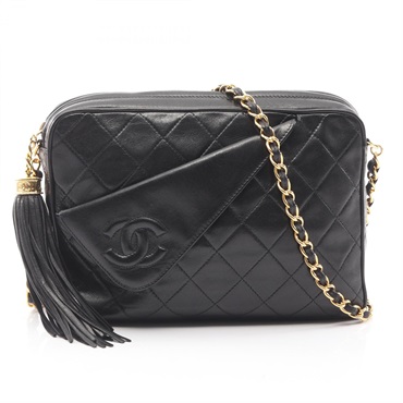 CHANEL Matelasse Crossbody Chain Shoulder Bag Lambskin Black GHW Used Women CC