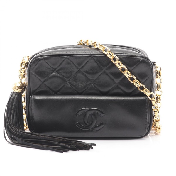 CHANEL Matelasse Crossbody Chain Shoulder Bag Lambskin Black GHW Used Women CC