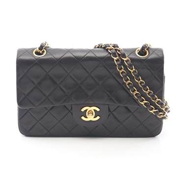 CHANEL Matelasse Double flap Chain Shoulder Bag A01113 Lambskin Black GHW Used