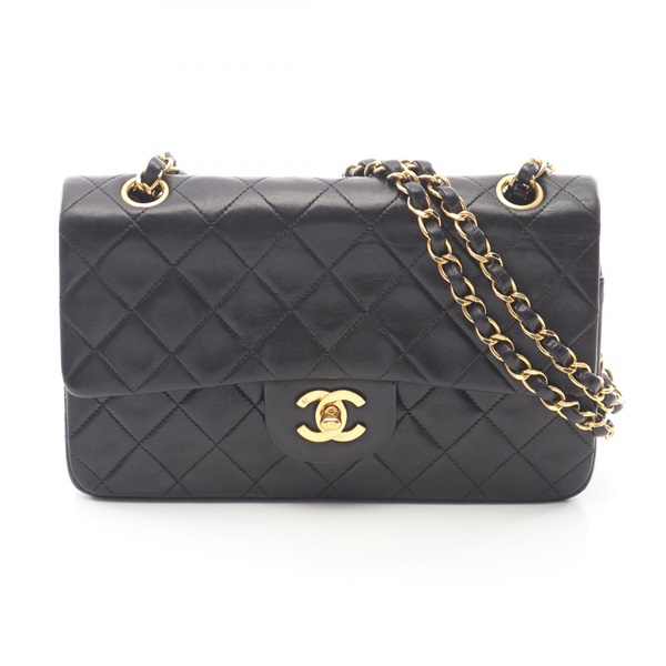 CHANEL Matelasse Double flap Chain Shoulder Bag A01113 Lambskin Black GHW Used