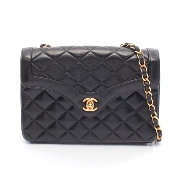 CHANEL Matelasse chain crossbody Shoulder Bag Lambskin Black Used Women GHW
