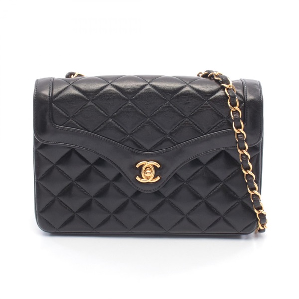 CHANEL Matelasse chain crossbody Shoulder Bag Lambskin Black Used Women GHW