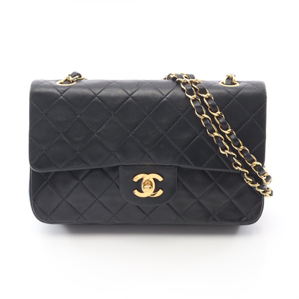 CHANEL Matelasse Double flap Chain Shoulder Bag A01113 Lambskin Black GHW Used