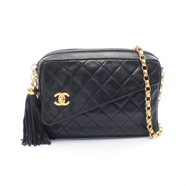 CHANEL Matelasse Crossbody Chain Shoulder Bag Lambskin Black GHW Used Women CC