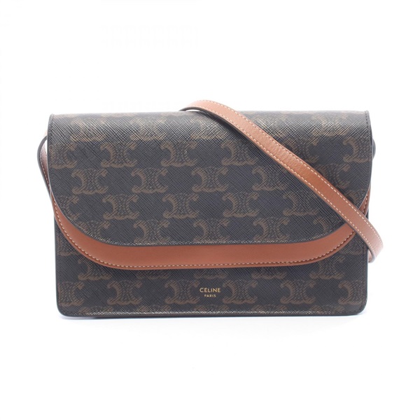 CELINE TAN Triomphe Shoulder crossbody Bag 10D852CG9 canvas leather Black Brown