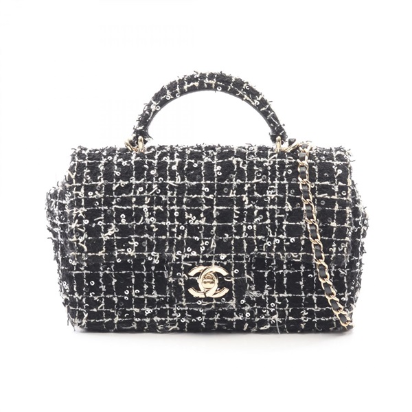 CHANEL Matelasse Top Handle Mini Flap chain crossbody shoulder Bag AS2431 tweed