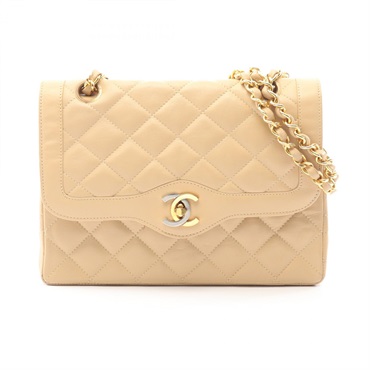 CHANEL Matelasse Paris limited chain Shoulder Bag Lamb sheep leather Beige Used