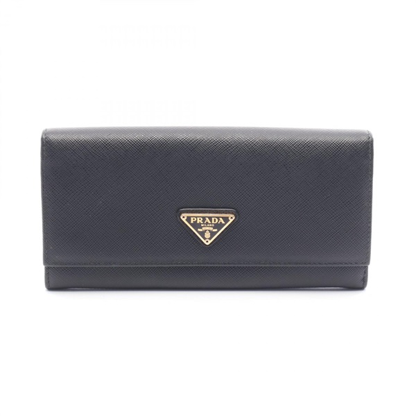 PRADA SAFFIANO TRIANG Bifold long purse wallet 1MH132 Saffiano leather BK Used