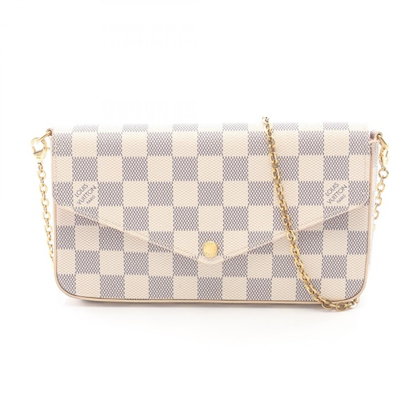 LOUIS VUITTON Pochette Felicie Chain Shoulder Bag N63106 Damier Azur White Used