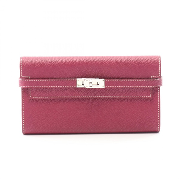 HERMES Kelly Wallet Long Verso Epsom leather Pink Rose tyrien Tosca Used Q SHW