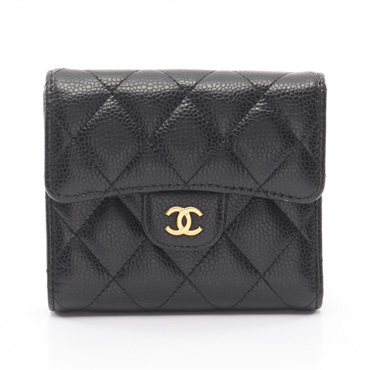 CHANEL Classic small flap Tri-fold wallet Calfskin Black GHW Used Women