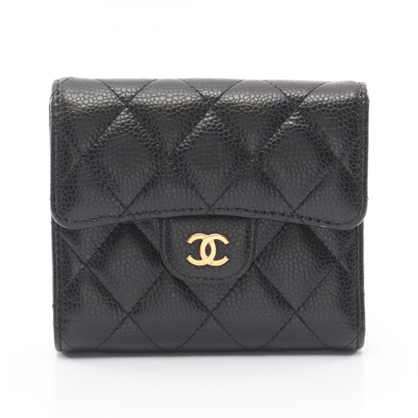 CHANEL Classic small flap Tri-fold wallet Calfskin Black GHW Used Women