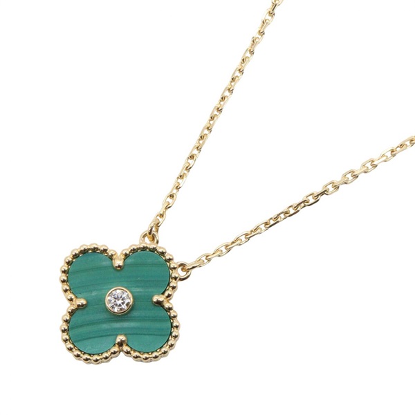 Van Cleef & Arpels Vintage Alhambra Diamond Malachite Necklace 18KYG Gold Women