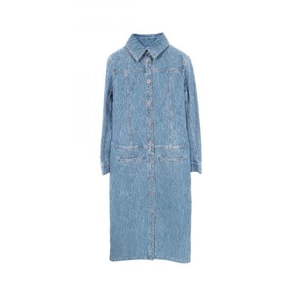 CHANEL Lion Button Camellia Dress #34 P74515V66068 cotton Blue Used Women