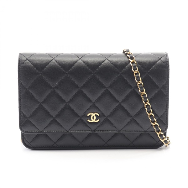 CHANEL Matelasse Chain Shoulder Bag Lambskin sheep leather Black Used Women GHW