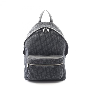 Christian Dior Oblique jacquard Rucksack Backpack canvas leather Black Used mens
