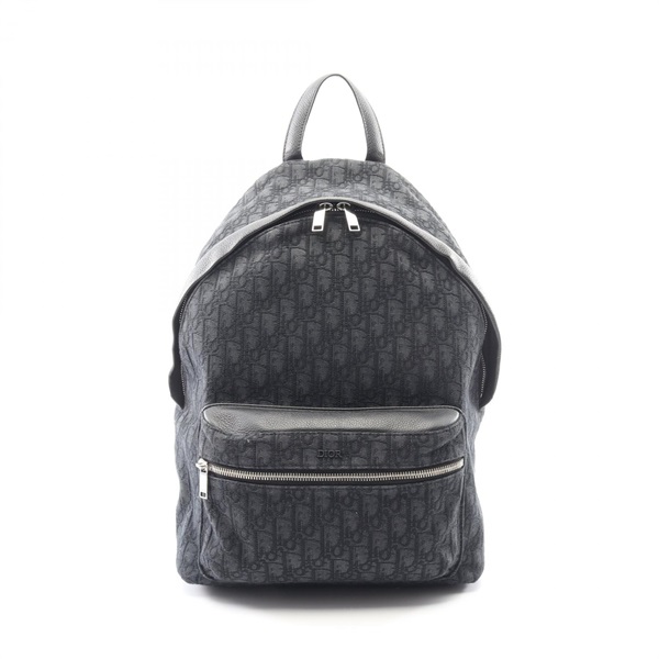 Christian Dior Oblique jacquard Rucksack Backpack canvas leather Black Used mens