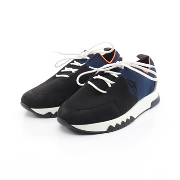 HERMES Exploit sneakers shoes #40 Fabric Suede Black Navy Used mens