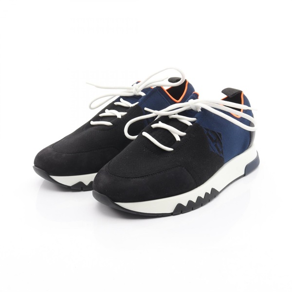 HERMES Exploit sneakers shoes #40 Fabric Suede Black Navy Used mens